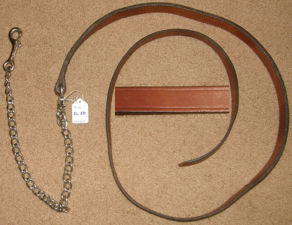 Tory Partial Doubled & Stitched Leather Lead with Chain Show Lead Chain 24” Chain Chestnut