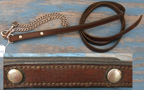 Partial Doubled & Stitched Leather Lead with Chain Show Lead Chain 24” Chain Dark Brown