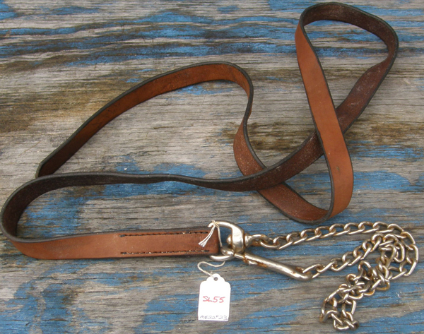 Leather Lead with Chain Show Lead w/Chain Single Ply Leather with 30” Chain