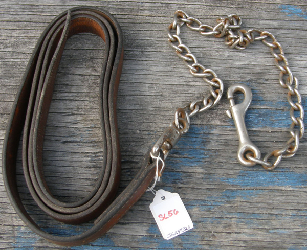 Leather Lead with Chain Show Lead w/Chain Single Ply Leather with 30” Chain