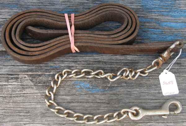 Leather Lead with Chain Show Lead w/Chain Stud Chain Single Ply Leather with 20” Chain