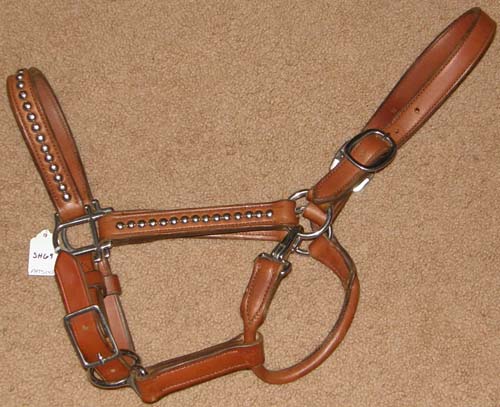 Tory? Circle Y? Weaver? Studded Leather Western Show Halter Nickel Spots Western Stock Halter Silver Studded Show Halter Silver Studs Horse Leather Halter with Throat Snap