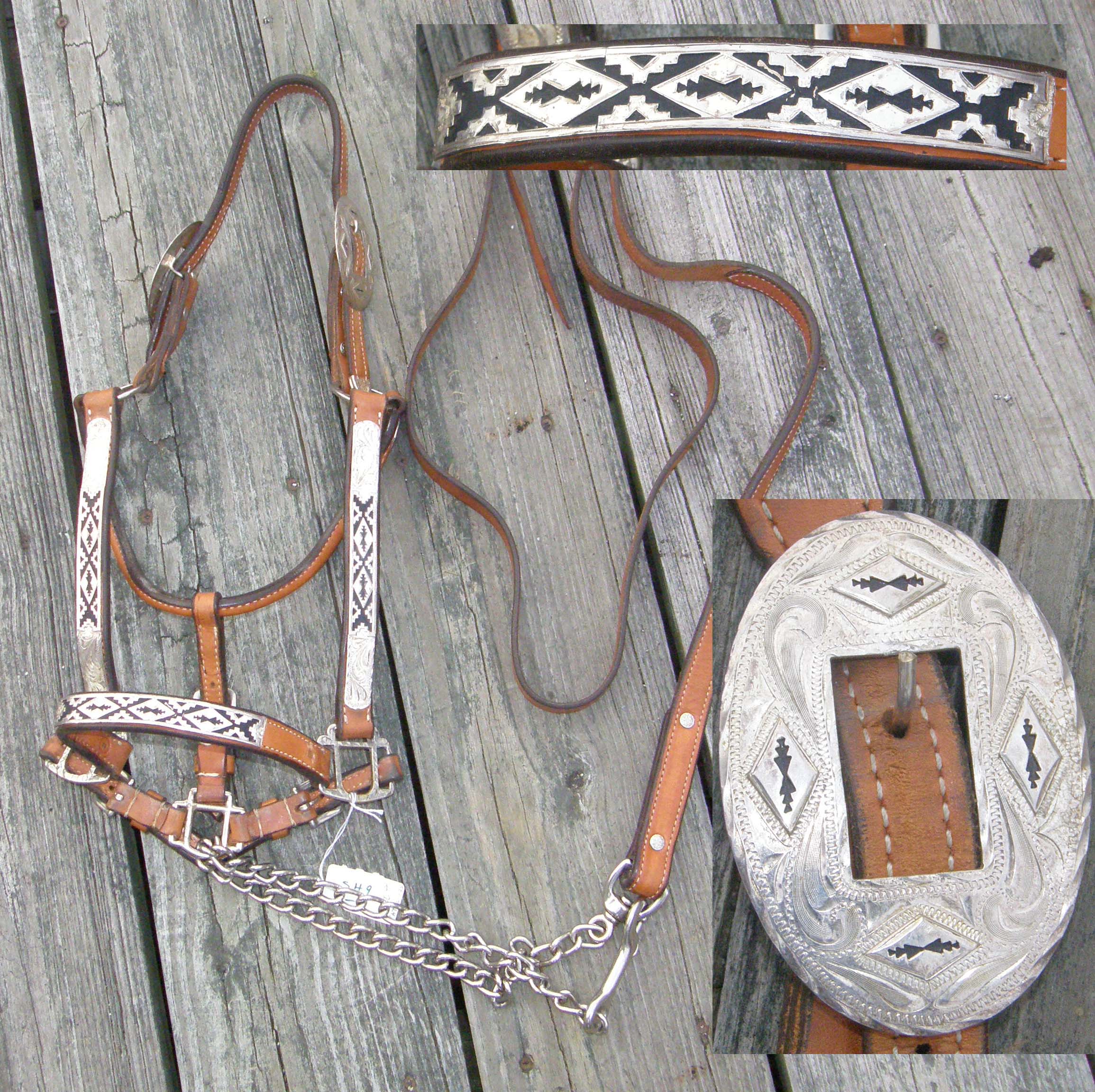 Congress Leather Western Stock Show Halter with Chain Lead Silver Show Halter with Lead Chestnut L Horse Mexico Silver