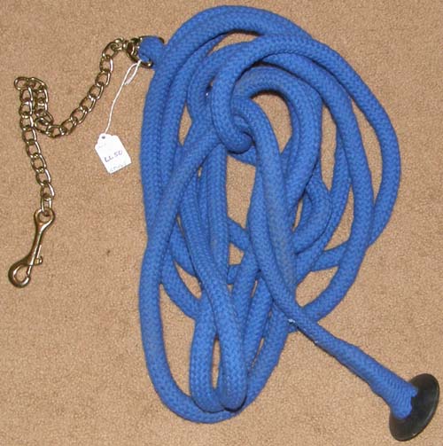 Rolled Braided Cotton Lunge Line with Chain Longe Line Rubber Stop Blue
