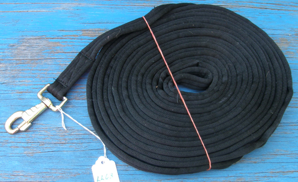 26' Flat Padded Cotton Lunge Line with Snap Hand Loop Lounge Line Black
