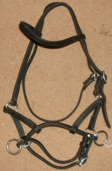 Harness Leather Round Rolled Nose Side Pull Headstall Round Leather Noseband Sidepull Training Headstall Bitless Bridle Black Horse/L Horse