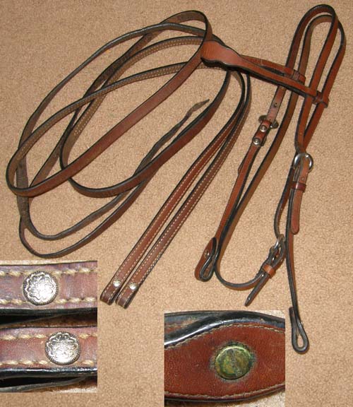 Circle Y? Billy Royal? Shaped Browband Western Headstall Split Reins Tapered Scalloped Brow Western Bridle Brown Horse