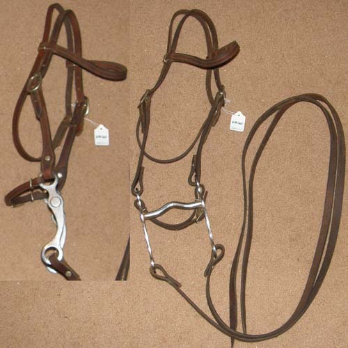 Pony Browband Western Bridle Western Headstall Split Reins 4 3/8” Low Port Curb Bit Leather Curb Strap Brown