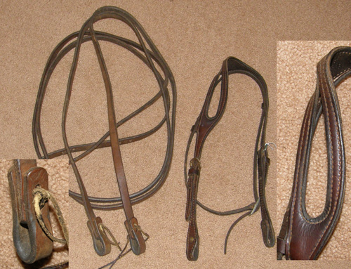 Leather Shaped Ear Western Headstall Harness Leather Split Reins One Ear Western Bridle Dark Brown Horse