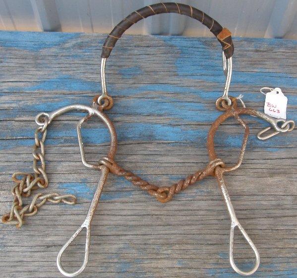 4 1/2" Sweet Iron Twisted Wire Mouth Combination Gag Hackamore Bit Combo Gag Bit Leather Wrapped Steel Noseband Mule Bit