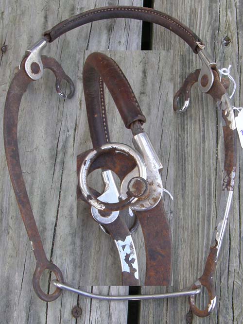 Rolled Leather Covered Cable Noseband Mechanical Hackamore Bit