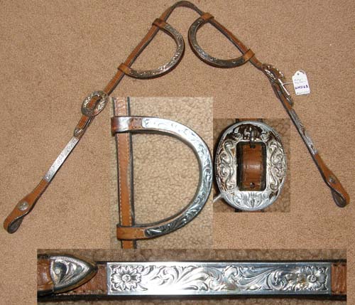Vintage Circle Y Silver Double Ear Western Headstall Lt Oil Western Show Headstall Western Bridle with Silver Trim Silver Buckles Chestnut Horse