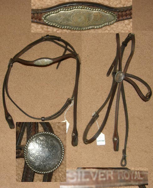 Vintage Silver Royal Shaped Browband Western Headstall Narrow Gaited Arabian Western Headstall Western Bridle with Silver Dark Brown