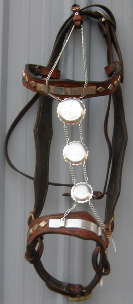 Vintage Baroque Style Western Headstall Parade Horse Bridle Chestnut Brown Nickel Silver Diamond Trim Horse