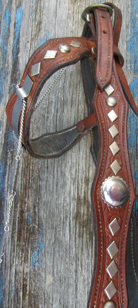 Vintage Baroque Style Western Headstall Parade Horse Bridle Chestnut Brown Nickel Silver Diamond Trim Horse