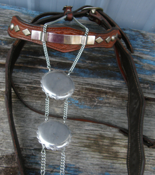 Vintage Baroque Style Western Headstall Parade Horse Bridle Chestnut Brown Nickel Silver Diamond Trim Horse
