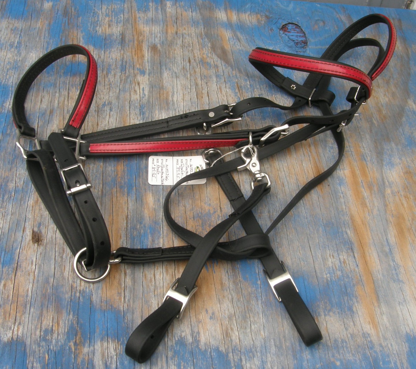Two Horse Tack Beta Biothane Headstall Beta Bio Halter Bridle Combo Synthetic Western Headstall Trail Bridle Endurance Trail Headstall Beta Biothane with Overlay English or Western Trail Bridle Black/Red Draft Horse