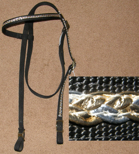 Ronmar Braided Silver/Gold Trim Overlay Black Nylon Western Headstall Western Bridle Horse