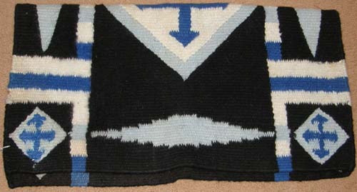 Mayatex Wool Western Show Blanket Single Fold Woven Western Saddle Blanket Black/Blue/Light Blue/White Pointed Cross Diamond Arrow Pattern