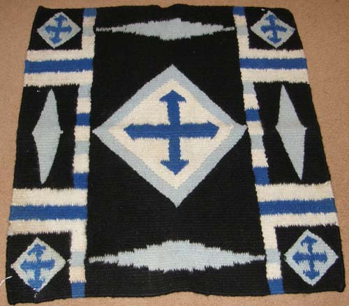 Mayatex Wool Western Show Blanket Single Fold Woven Western Saddle Blanket Black/Blue/Light Blue/White Pointed Cross Diamond Arrow Pattern