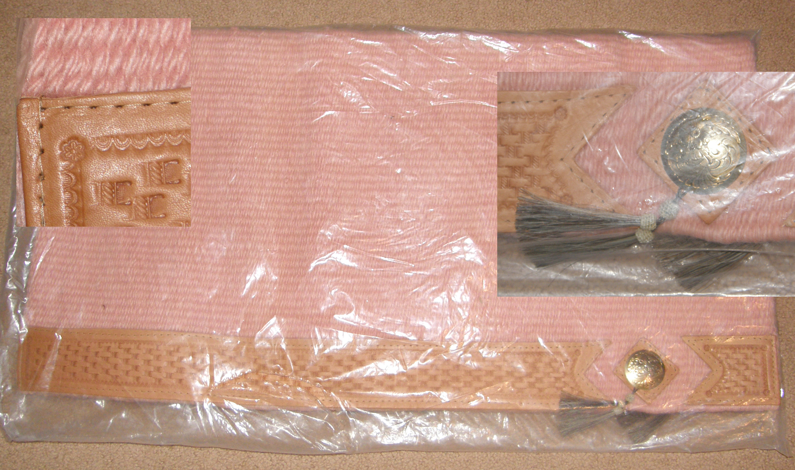 Mayatex? Solid Color Western Show Blanket with Tooled Basket Weave Wear Leathers Western Saddle Blanket Pad Mauve Pink