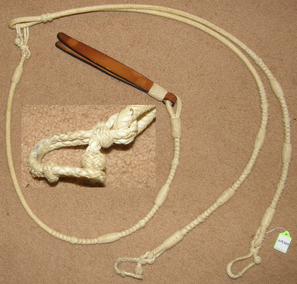 Round Braided Rawhide Leather Rommel Reins Romel Reins with Leather Popper Romal Reins Western Reins 1/4" x 8' Natural Tan
